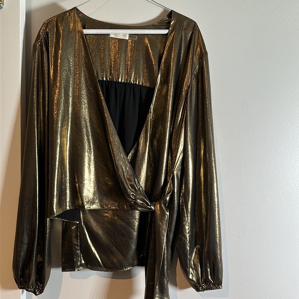 Ramy Brook Large wrap blouse metallic gold